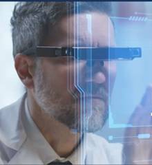 Research professional working with 3D computer images